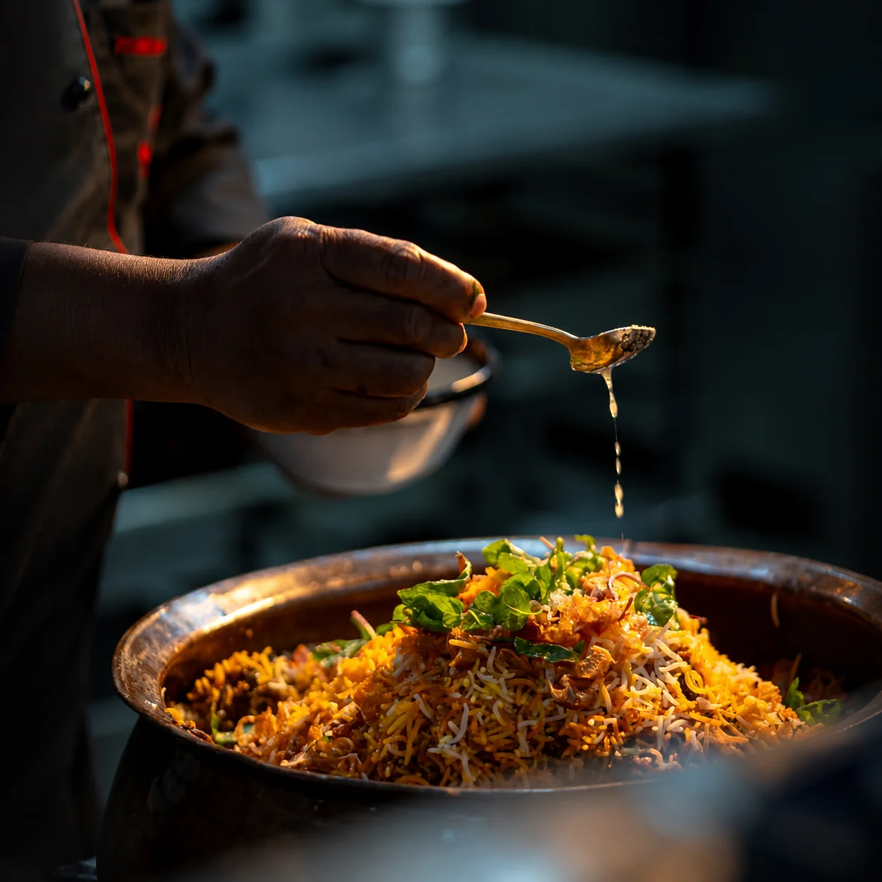 Chef plating biryani